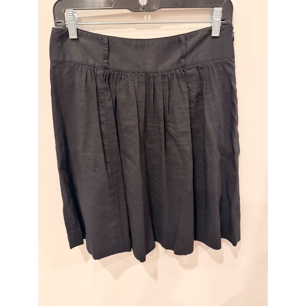 Theory Black Linen Pleated Flared Knee Length Skirt Size 2 Side Zip